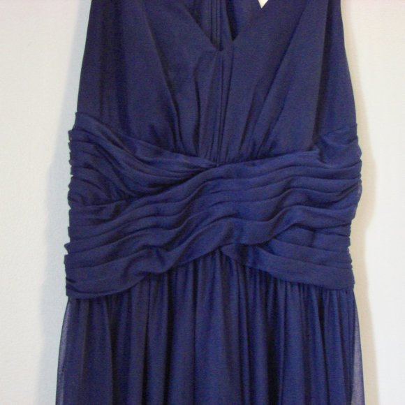 David's Bridal Bridesmaid Dress Marine Navy Blue Ruched Prom Wedding Size 0 Zero - Picture 3 of 16